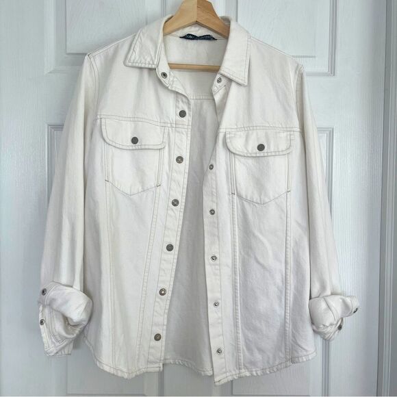 Zara Jackets & Blazers - Zara White Denim Shirt/Jacket Sz M Gently Loved